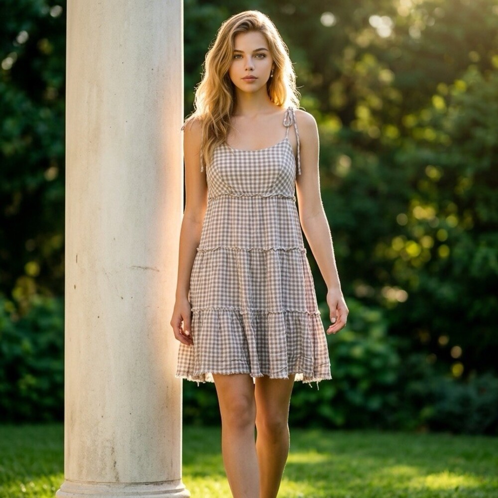 Dress Forum Sundress Womens Size M Gingham Tiered Mini Tie Straps - Picture 1 of 3